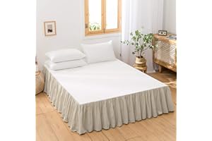 BISELINA French Linen Bed Skirt with Pleated Frills 14-Inch Tailored Drop Natural Flax Cotton Blend Dust Ruffle Soft Cozy Farmhouse Bedding (14" Queen, Linen)