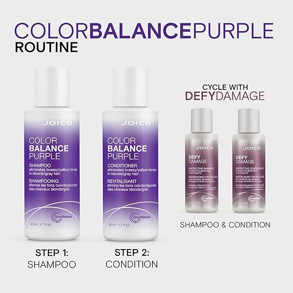 JOICO COLOR BALANCE PURPLE SHAMPOO | FOR COOL BLONDE, GRAY HAIR | ELIMINATE BRASSY YELLOW TONES | BOOST COLOR VIBRANCY & SHINE | UV PROTECTION | WITH ROSEHIP OIL & GREEN TEA EXTRACT | 1.7 FL OZ