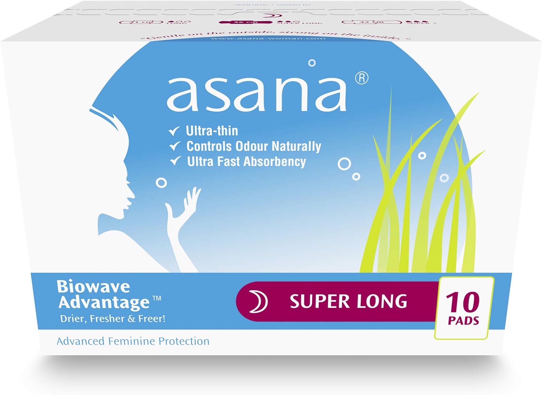 Asana Super Long Overnight Maxi Pads for Women, with wings-10 Pads | Ultra Thin Overnight Pads | Chlorine Free Pads for Women | Overnight Sanitary Napkins | Latex Free | Patented Technology