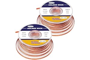 FANGOOL No-Clean Solder Wick Braid, Desoldering Wick Braid Remover, Copper Desoldering Tool, 10Ft Length 0.1" Width (2 Pack)
