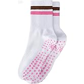 Sofier Pilates Grip Socks Women Crew Athletic Yoga Non-Slip Barre Slipper Workout Hospital Stripe