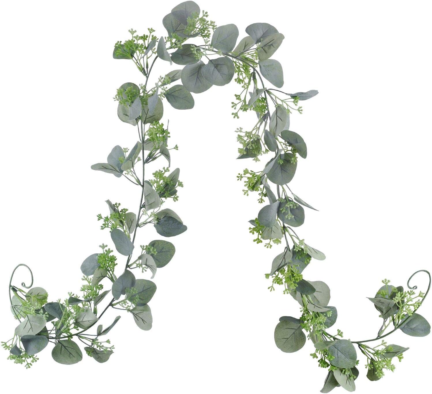 70" Green Seededย Eucalyptus Garland,Faux Eucalyptus Garland Plant Fake Silver Dollar Eucalyptus Leaves Greenery Hanging Vine Garland Artificial Silk Eucalyptus for Table Mantel Wedding Centerpieces De