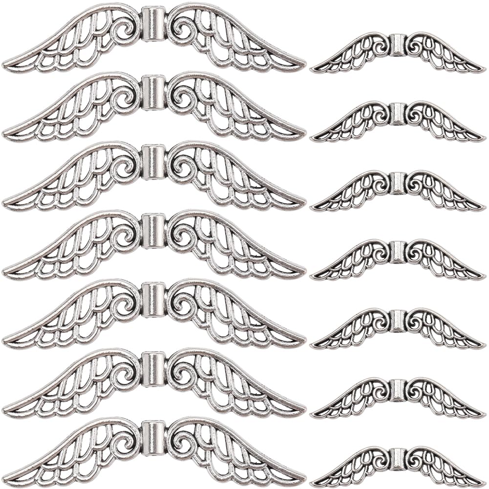 SUNNYCLUE 1 B0X 60Pcs Wings Spacer Beads Wing Beads Tibetan Style Alloy Vintage Antique Silver Fairy Angel Small Spacers Loose Beads for DIY Handmade Earring Necklace jewellery Making Wedding Decor