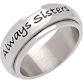 7mm Stainless Steel Women's Spinner Ring - Always Sister Forever Friend Sister's Ring, Jewelry & Gifts for Sister, Size 6 to 9