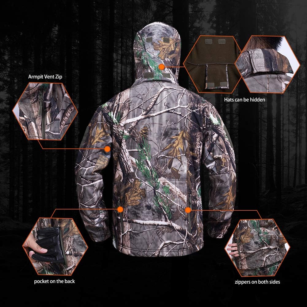 YEVHEV Hunting Gear Suit for Men Camouflage Hunting Hoodie Jacket Windproof Real-Tree Camo: Clothing
