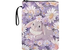 KUIFORTI Daisy Bunny Book Sleeve Purple Book Covers for Paperbacks Hardcover, Book Sleeves with Zipper Protector 11.4 X 8.7 I