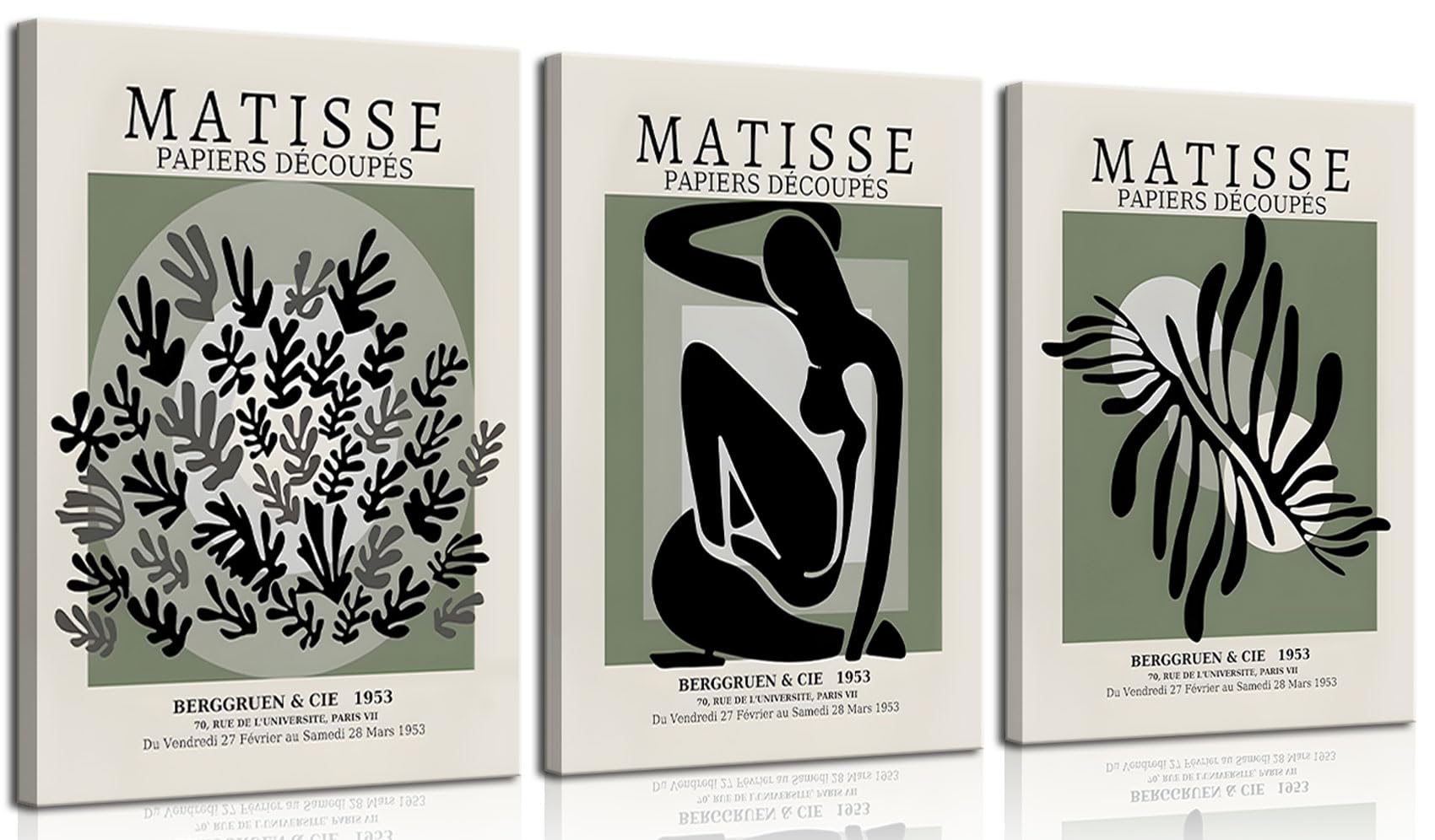 3Pcs Framed Wall Art Green Abstract