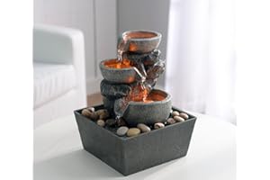 Haobos Decorative Indoor Fountain 3-Bowl Rockery Soothing Sound Tabletop Fountains Home/Office Decor with Led Light/Some Cobblestones(1556A)