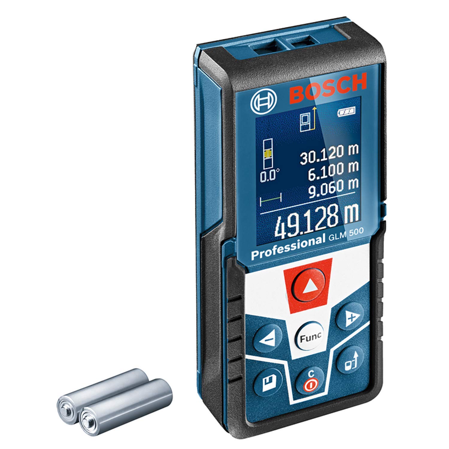 Bosch Professional Laser Measure GLM 500 (Working Range: 0.05m-50m, Incline Range: 0 – 360°,m, Measurement2 Accuracy:x +/- 1.5 mm, 2X Batteries AAA, in Cardboard Box)