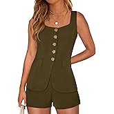 PRETTYGARDEN Womens 2 Piece Matching Sets 2026 Fashion Suit Vest Tops Shorts Set Spring Business Casual Vacation Outfits