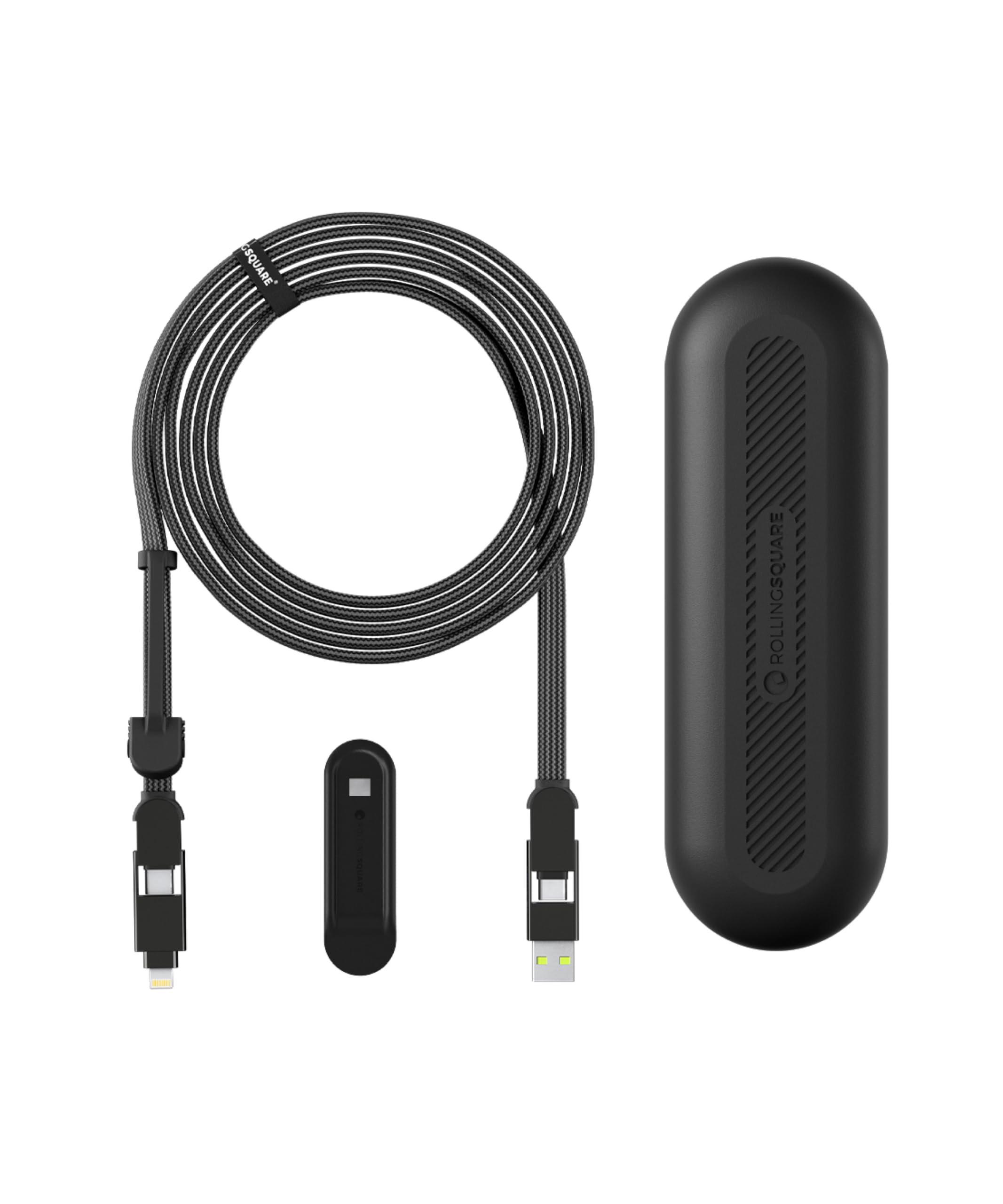 Rolling Square, InCharge 300cm USB C Charger Cable, Lightning Cable for Smartphone, Universal Cable Charger 6 in 1, USB Plug, Black, 100W