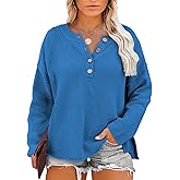 ForHailey Womens Plus Size Sweaters Tops Long Sleeve V Neck Button Henley Tops Loose Casual Pullover Knit Shirts