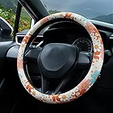 Boho 7 Color Flowers Steering Wheel Cover Auto Steering Wheel Protector, Anti-Slip, Breathable, Absorbing Sweat, Universal Car Accessories 14.5–15 inch,Fit for Most Car, Trucks, SUV