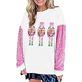 Aonoapll Women Christmas Nutcracker Sweatshirt Sequin Embroidered Oversized Sweater Long Sleeve Pullover Sweatshirts Top