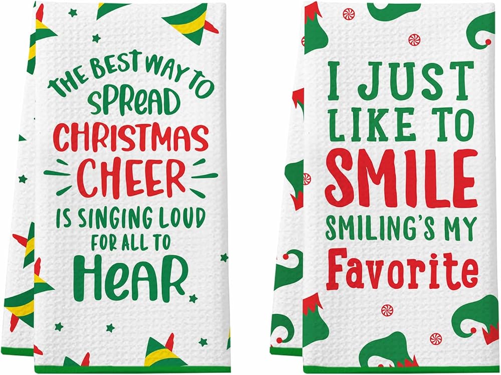 Cheroloven Buddy The Elf Christmas Kitchen Towels 2 Pack Waffle Weave Novelty