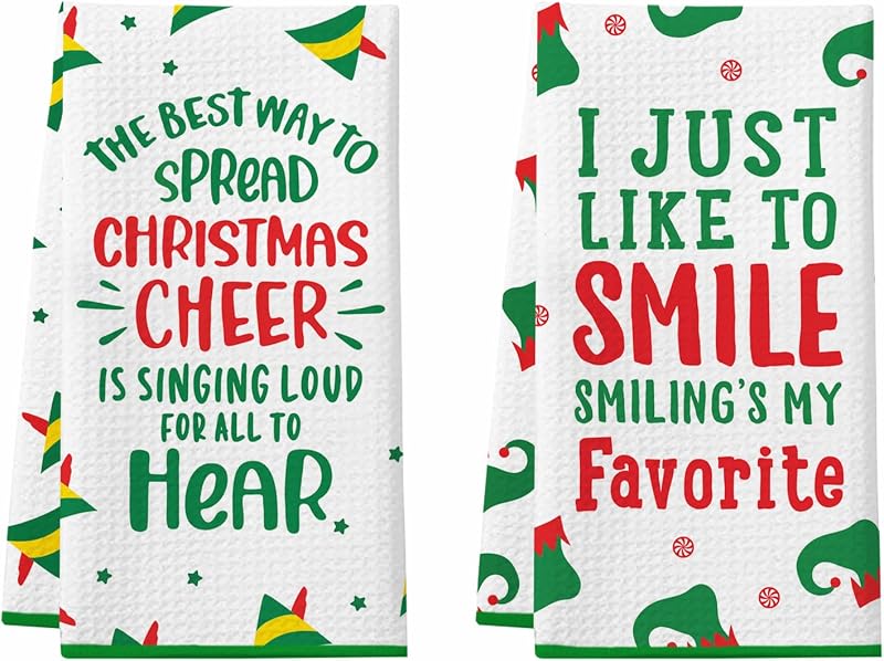 Cheroloven Buddy The Elf Christmas Kitchen Towels 2 Pack Waffle Weave Novelty