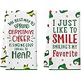 Funny Elf Christmas Kitchen Towels, 2 Pack Buddy The Elf Dish Towels, Cute Elf Merchandise Gift Hand Towels, Christmas Kitchen Bathroom Decorations, Novelty Xmas White Elephant Gifts for Women Men