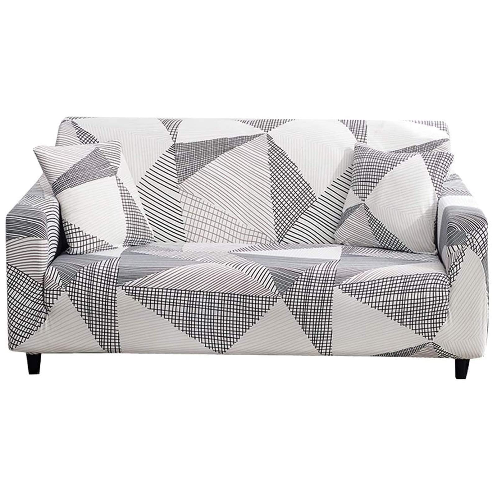 WDong Elastic Sofa Cover, Polyester Spandex Printed Sofa Covers, Universal sofa covers 4 Seater, Washable sofa slipcovers couch covers 4 Seater, 88-114" Long with 1 Free Cushion Cover (White)