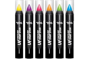 Splashes & Spills UV Face and Body Paint Sticks - UV Body Paint, UV Face Paint for Costume, Cosplay, Theater, Club - Glows Under UV Light - Black Light Paint For All Skin Types (6 Colors)