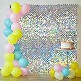 Iridescent Silver Shimmer Wall Backdrop Mermaid Panels 24Pcs Sequin Wall Panel Backdrop for Birthday Anniversary Engagement Bachelorette Parties Decorations