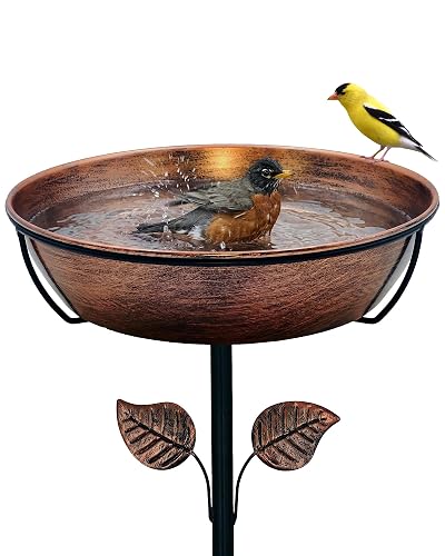 OUISJYER 13" Dia Metal Bird Bath with Removable Bowl – Stable Stake Outdoor Birdbath System | Easy-Clean 3" Deep Bowl for Garden, Yard, Lawn & Patio