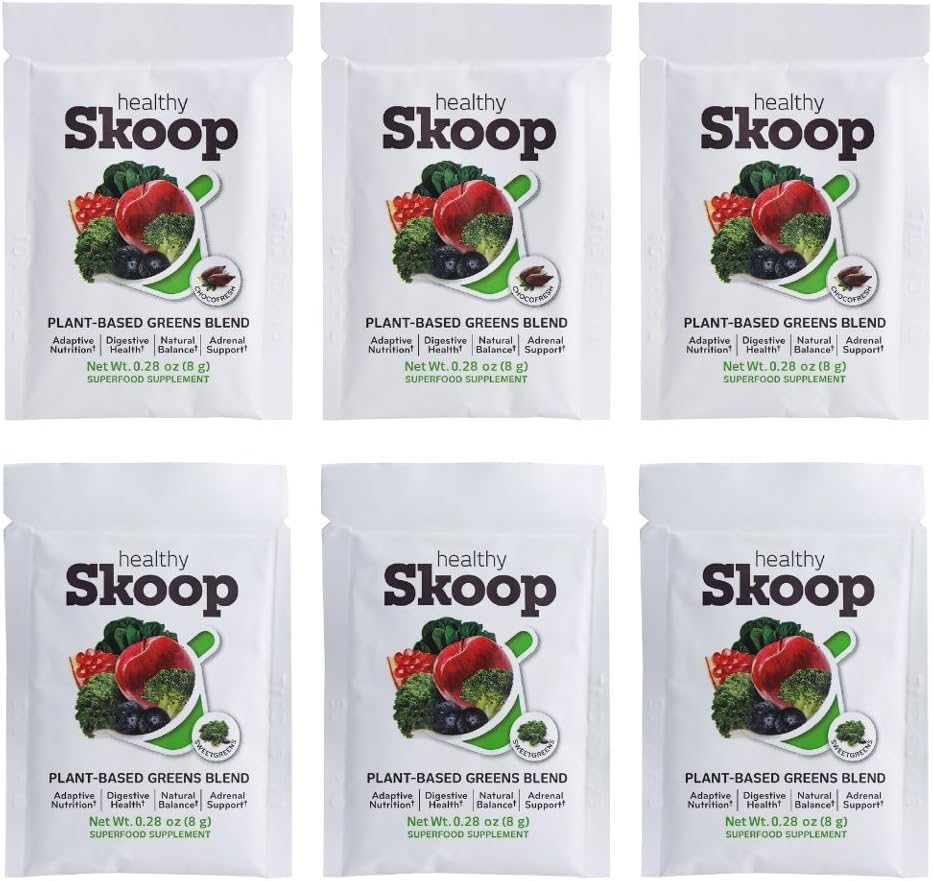 Healthy Skoop A-game Plant Based Daily Greens Shake with Adaptogens, Variety Pack, 6 Count Variety Pack