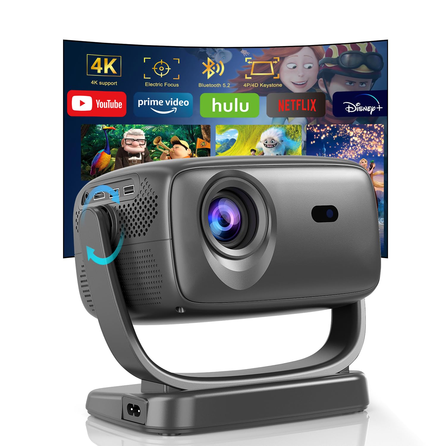 Photo 1 of [Built-in App] Mini Projector, 4K Projector with 180° Rotation, FHD 1080P Portable Projector WiFi 6 & Bluetooth 5.2 Support, Smart Outdoor Projector Max 220" Compatible with iPhone/Android/TV Stick