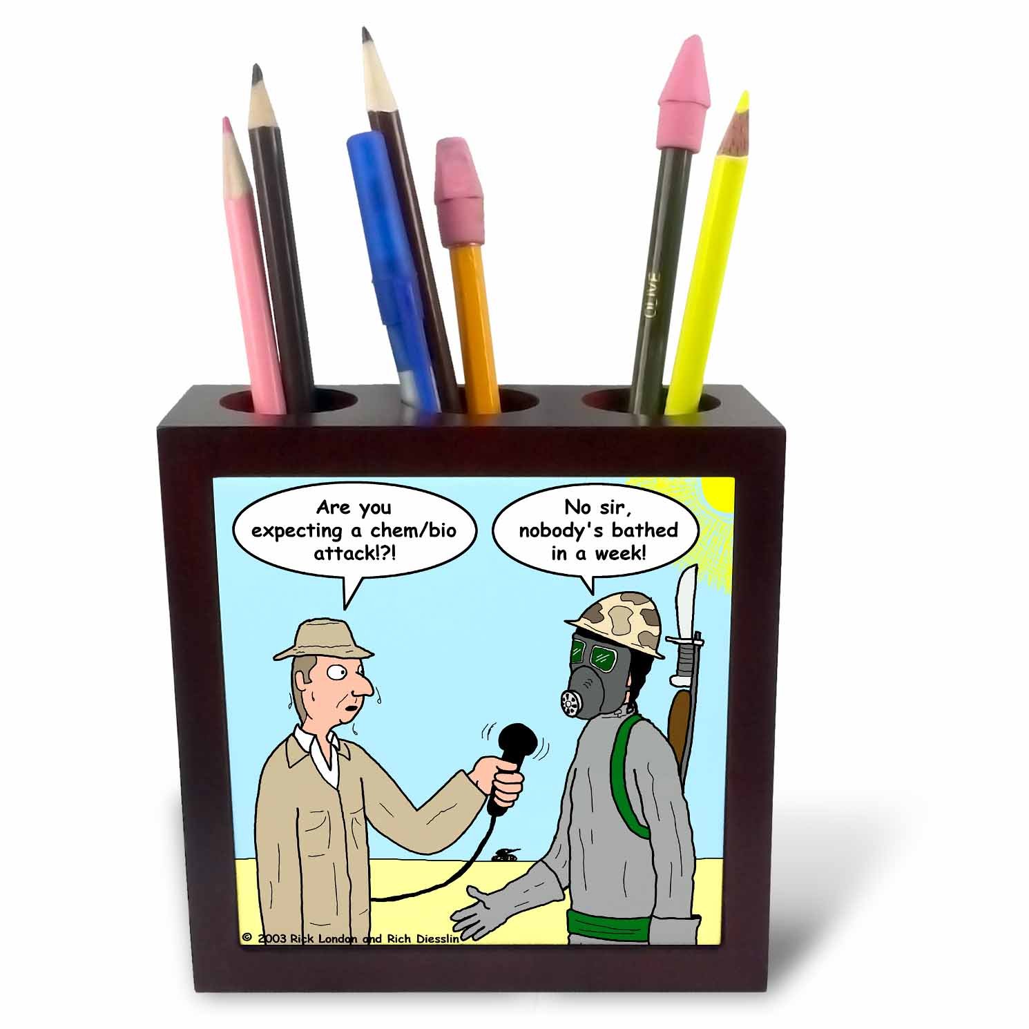 3dRose Gas Mask Use in Iraq-Tile Pen Holder, 5-Inch (Ph_3065_1), 5 Inches