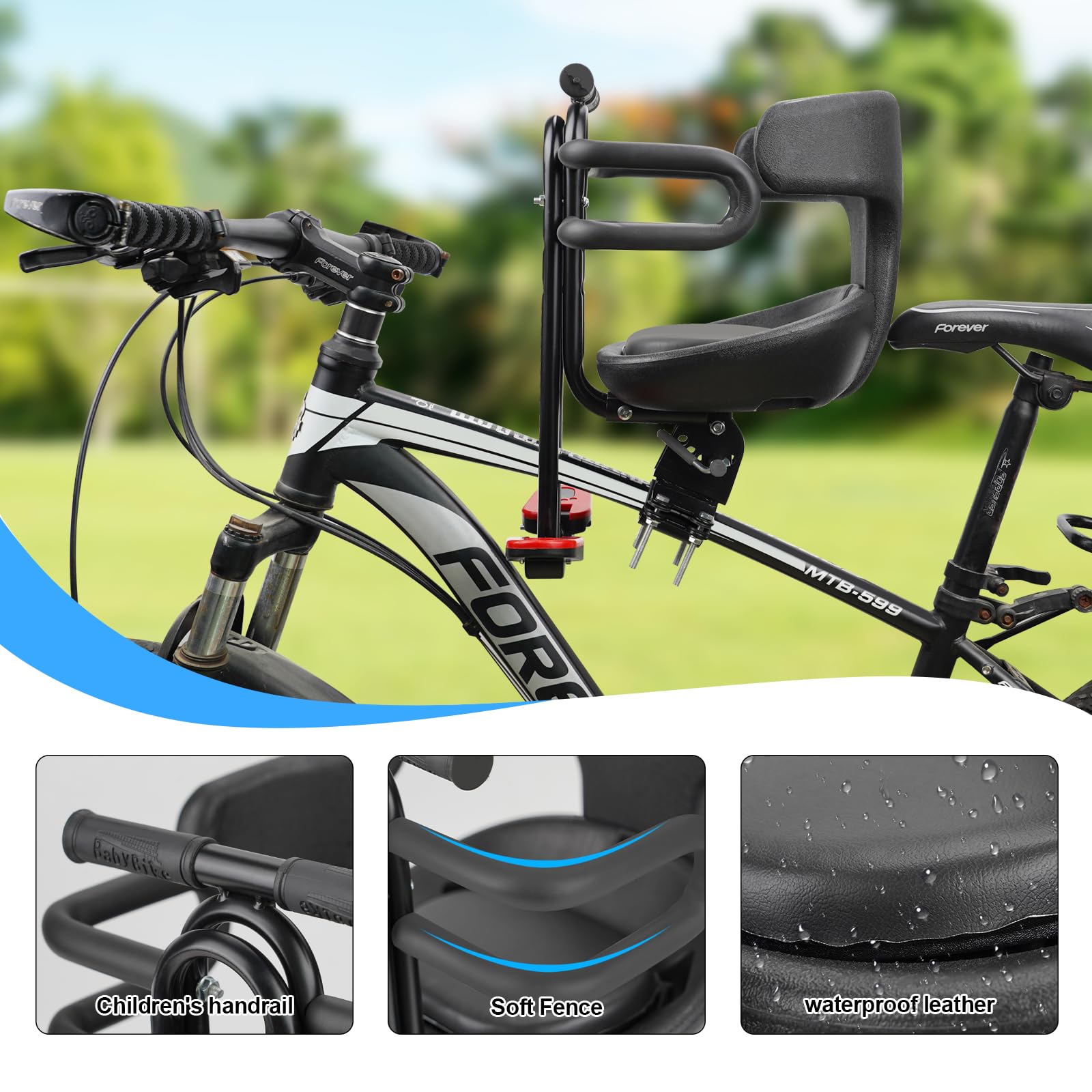 Toddler Bike Seat,1-3 Years Old Front Kids Bike Seat, Baby Bike Seat With Full Surround Guardrail, Safety Handle and Comfortable Pedals, Easy and Quick Installation of Toddler Bike Seat for Adult Bike