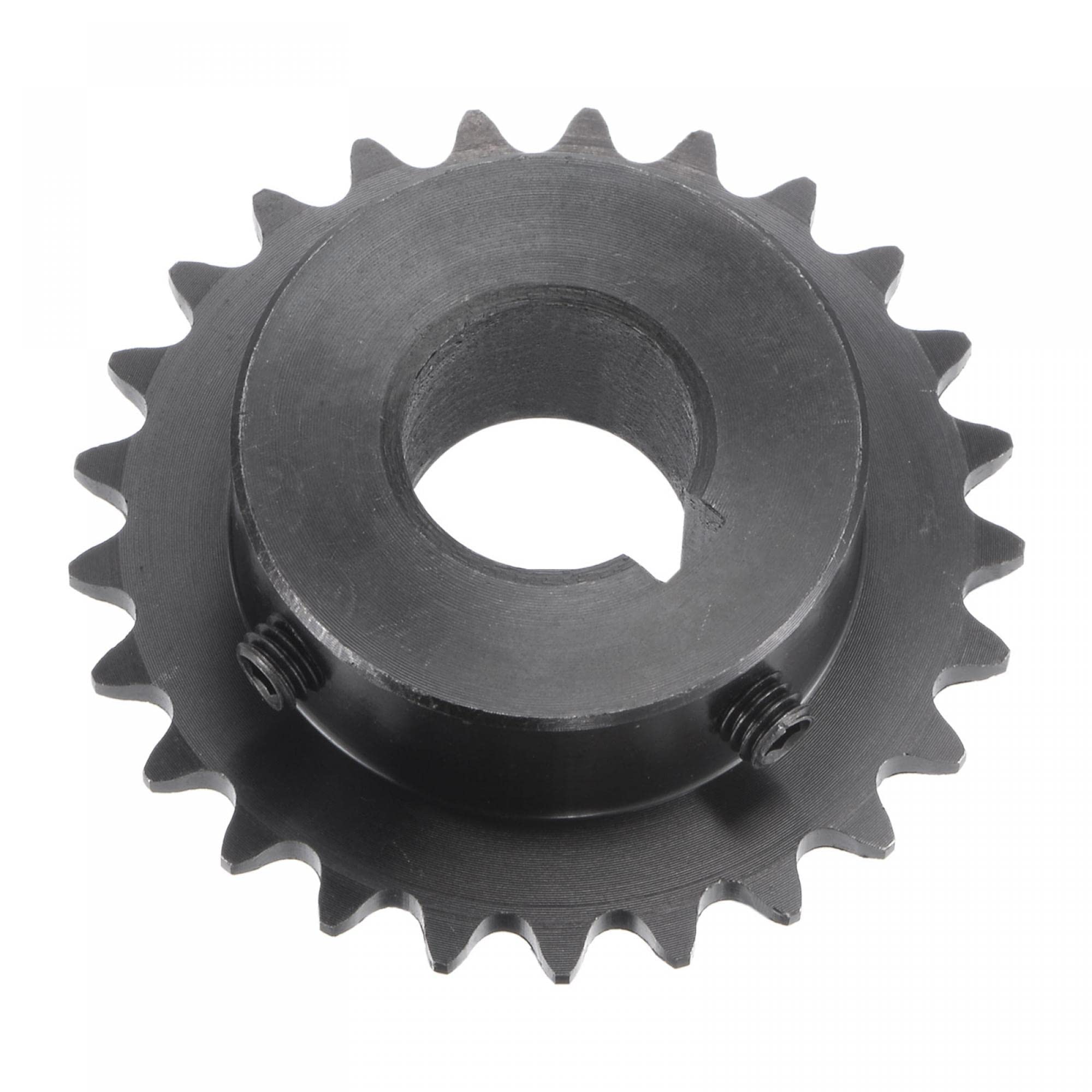 Photo 1 of uxcell 25 Tooth Roller Sprocket B Type, #25 Chain, Single Strand 1/4" Pitch, 16mm Bore Black Oxide C45 Carbon Steel, Keyway with Set Screws for ISO 04C