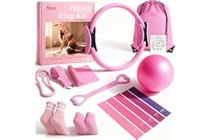 Home Pilates Essentials Kit for Women Pink Ring and Ball Pilates Set Equipment, Magic Circle with 5 Resistance Bands Premium 