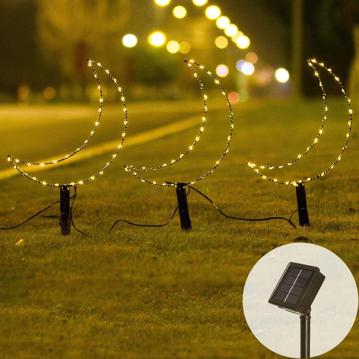 Elnsivo Outdoor Copper Wire Star Solar Lights Yard Decotive Moon Lamps for Patio Garden Lawn(Solar Copper Wire Moon)