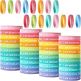 CYCLUSIVE 60 Pieces Students Inspirational Wristbands Rubber Bracelets Fun Motivational Wristbands for Kids Students Back to School Gifts