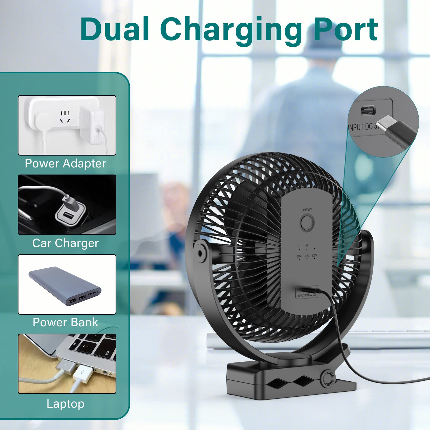 Portable Clip on Fan, 10000mAh Battery Operated, 24 Hours Work Time, 4 Speeds, 8 Inch, Personal Fan for Bedroom Outdoor Travel Camping Golf Cart Treadmill Home Office