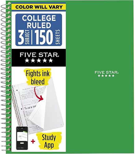 Amazon.com : Five Star Spiral Notebook + Study App, 3 Subject