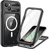 Lanhiem Magnetic for iPhone 15 Plus Case, IP68 Waterproof Dustproof Case, [Compatible with Magsafe] [Built-in Screen Protector] Full Body Heavy Duty Rugged Phone Cover 6.7 inch, Black/Clear