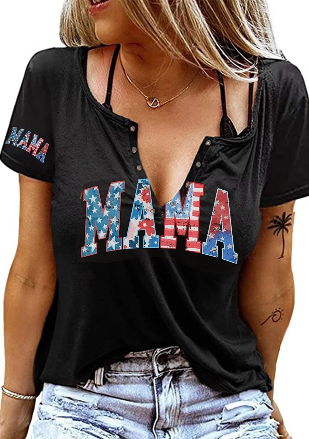 Photo 1 of American Flag Patriotic T Shirt for Women 4th of July Short Sleeve Loose Tees Tops USA Flag Graphic Casual Shirts?Large,Black29