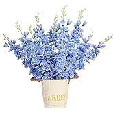 Ovveroche 10 Pcs Delphinium Artificial Flowers for Decoration, 33.86 Inch Long Stem Larkspur Fake Flowers Light Blue Faux Silk Bouquets for Tall Vase Wedding Home Decor Floral Arrangements(Dark Blue)