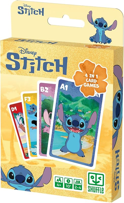 – Gioco di carte 4 in 1 Stitch - 7 famiglie, battaglia, memo e azione - Gioco di carte Disney Lilo & Stitch per bambini, famiglia e amici - a partire da 4 anni, a partire da 2 giocatori
