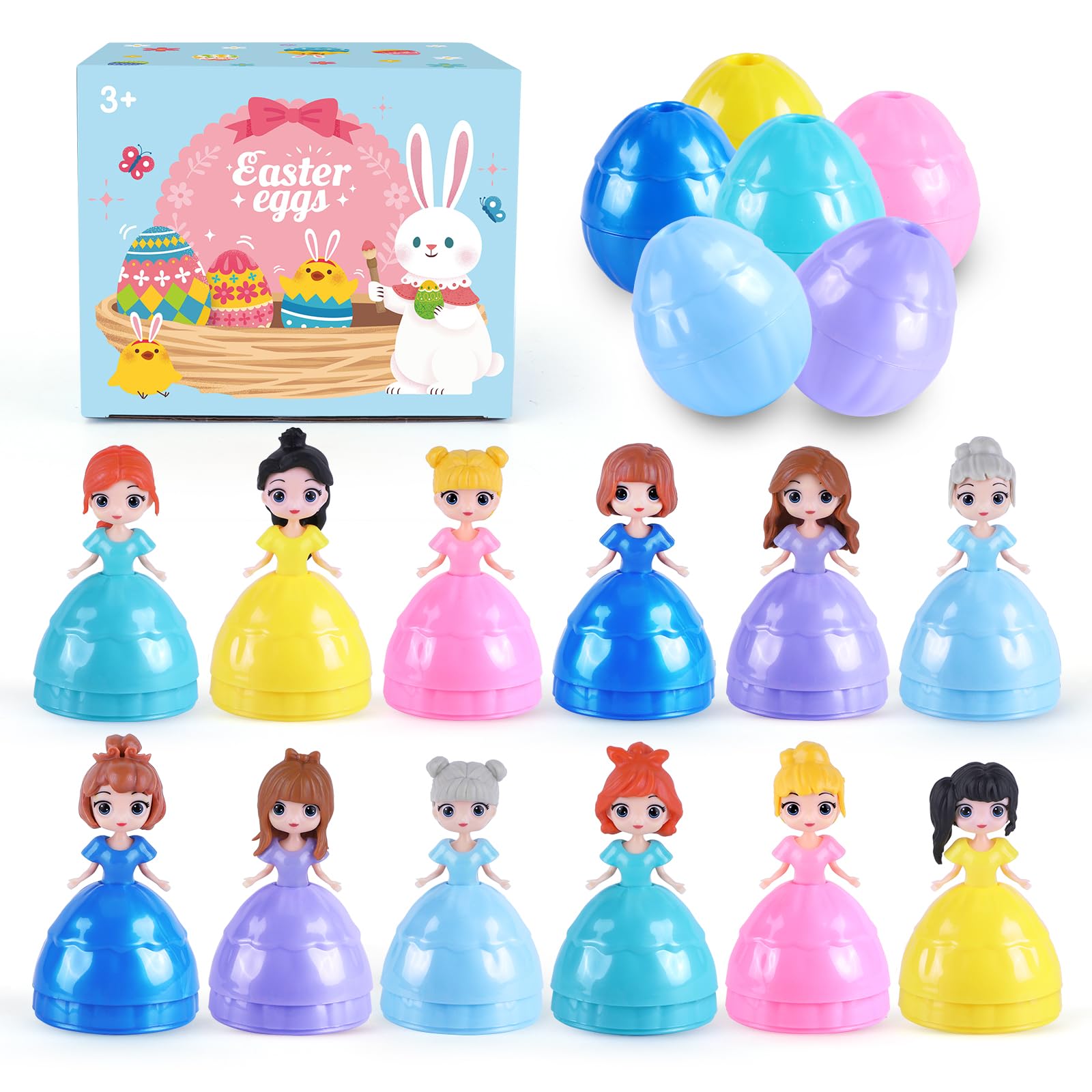 Konijiwa Easter Gifts for Kids, 12 Piece Prefilled Easter Egg,Perfect for 3+ Year Old Boys and Girls, Ideal for Easter Basket Stuffers