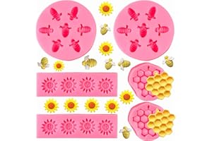 KKONHII Bumble Bee Silicone Molds, Honeycomb Sunflower Fondant Mold, Beehive Silicone Baking Mold Mousse Gummy Sugar Chocolate Candy Cupcake Mold for Happy Bee Day Clay Crafting Cake Cupcake Topper Decoration
