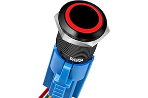 AUNOVG 19mm Momentary Push Button Switch -push button momentary switch, on and off switch for inline switch,waterproof switch 12v,horn button switch,wire switch(Black Shell,Red LED)