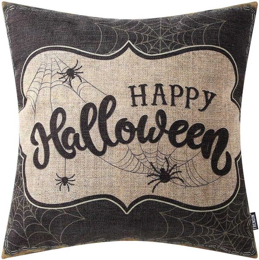 TRENDIN Decorative Throw Pillow Cover 18x18 inch Black Happy Halloween Cushion Case Square Shape PL268TR