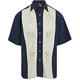 Bamboo Cay Mens Short Sleeve Pacific Paneled Palms Casual Embroidered Woven Shirt