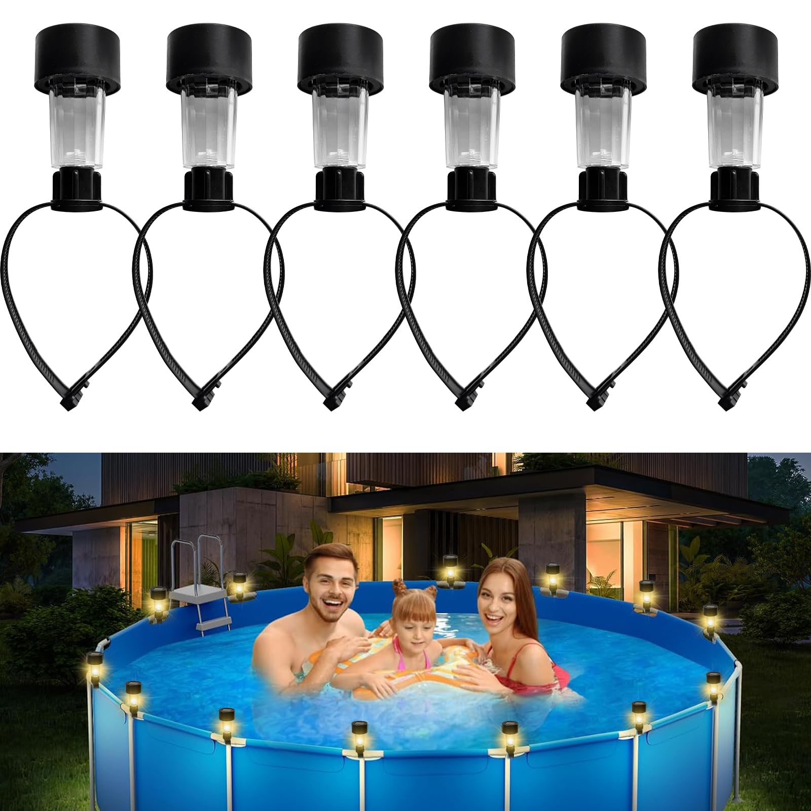 YumSur Solar Pool Lights for Framed Above Ground Pools,6PCS Outdoor Framed Swimming Pool Accessories Night Lights,Garden Fence Outdoor Lighting Decor (Style 1)