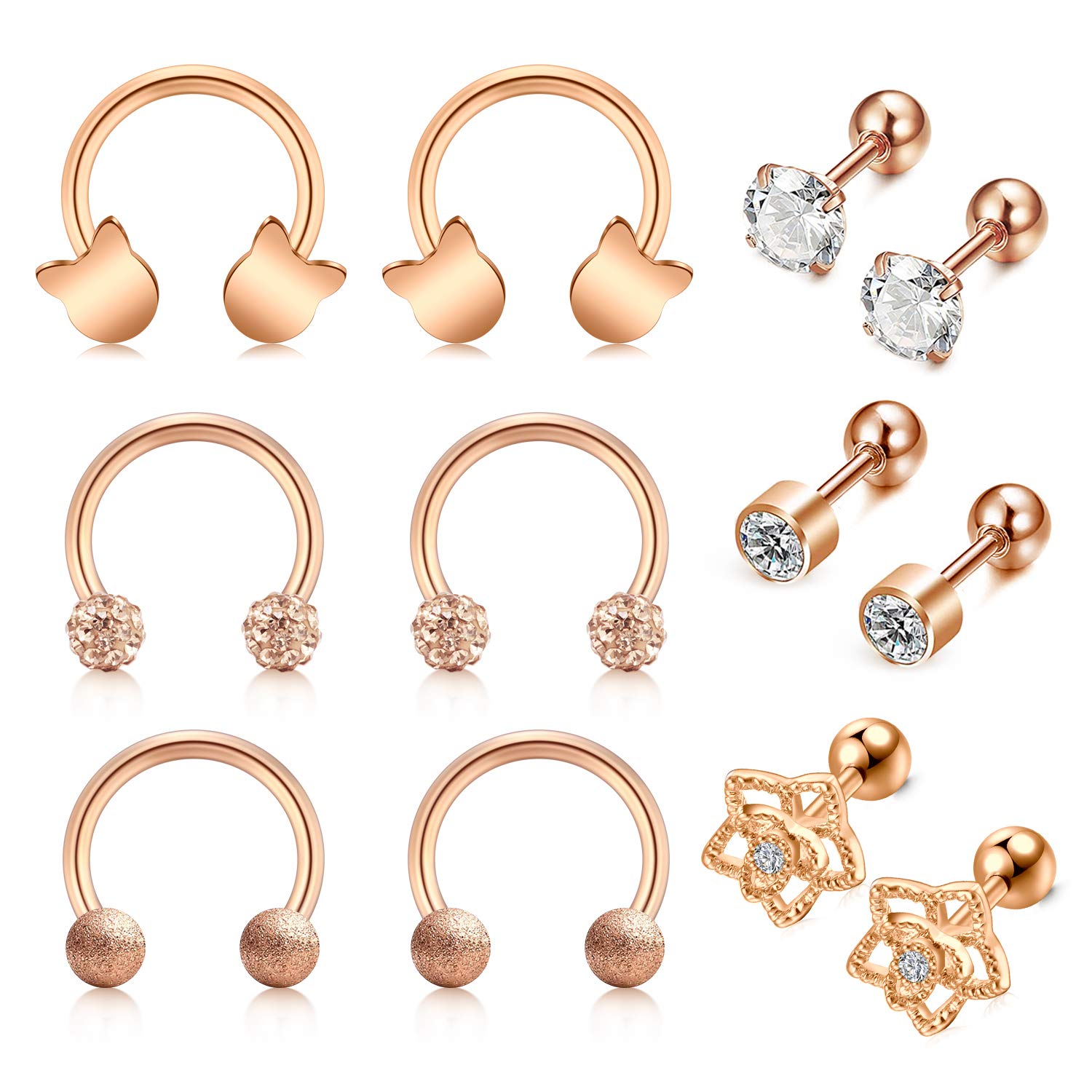 AceFun 16G Tragus Earrings Surgical Steel Cartilage Hoop Rings Conch Helix Tragus Earring Studs Piercing Jewellery Flower Cat CZ Style