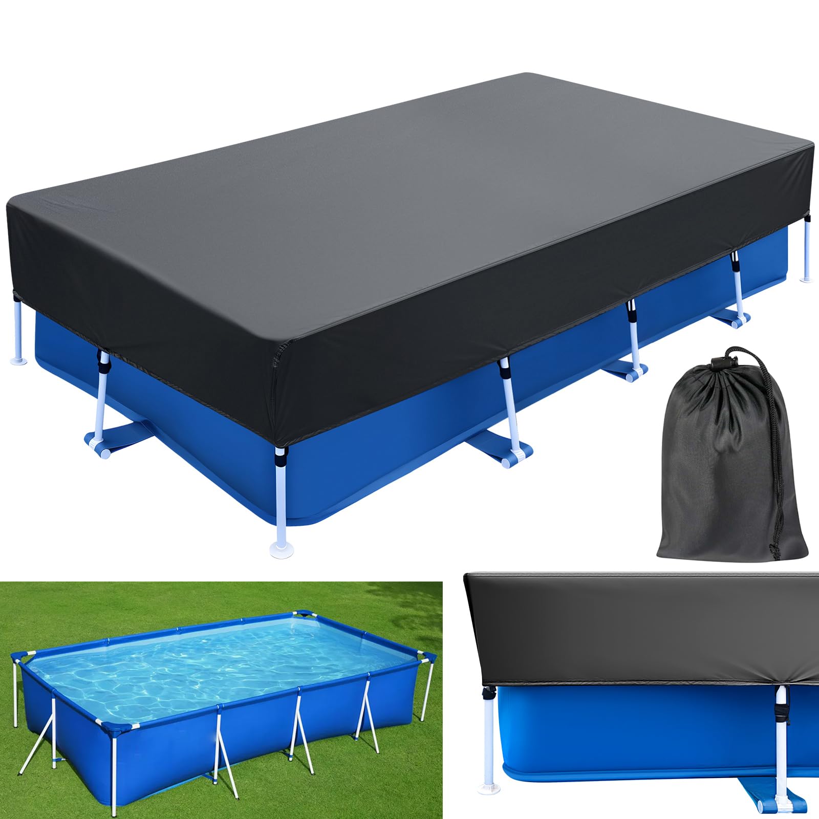 Photo 1 of 157x83 Rectangle Pool Cover 13 ft for 13 x 7 Drawstring Above Ground Pools 157x83 Winter Pool Covers for Rectangular Frame Pools, Heavy Duty Solar Pool Cover Safety
