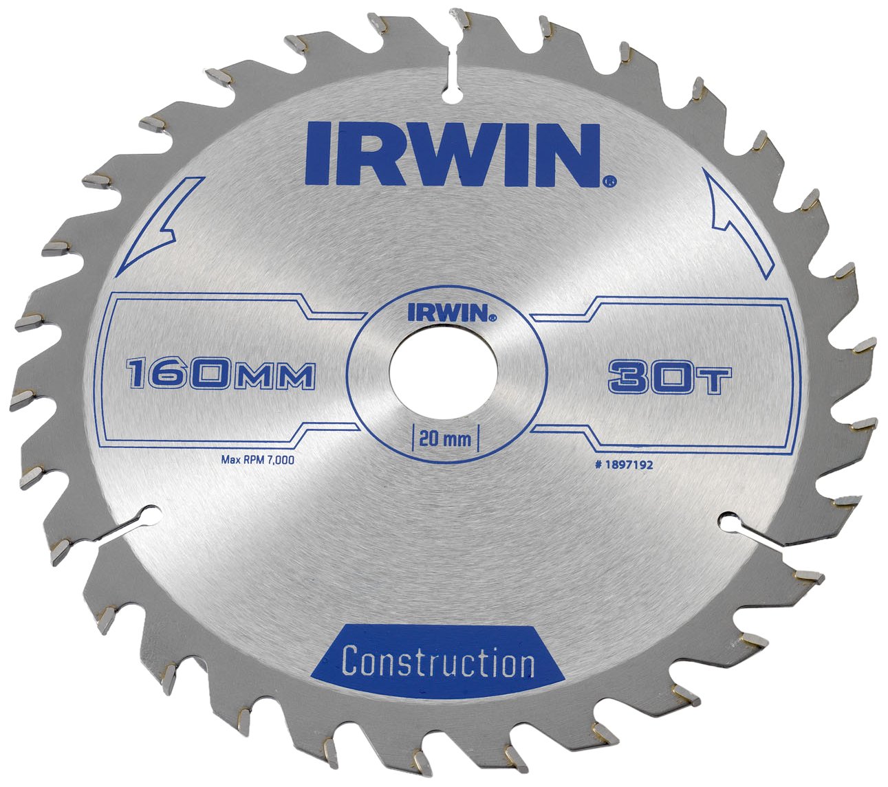 IRWIN IRW1897192 160 x 20mm 30-Teeth Circular Saw Blade with ATB Tooth Grind
