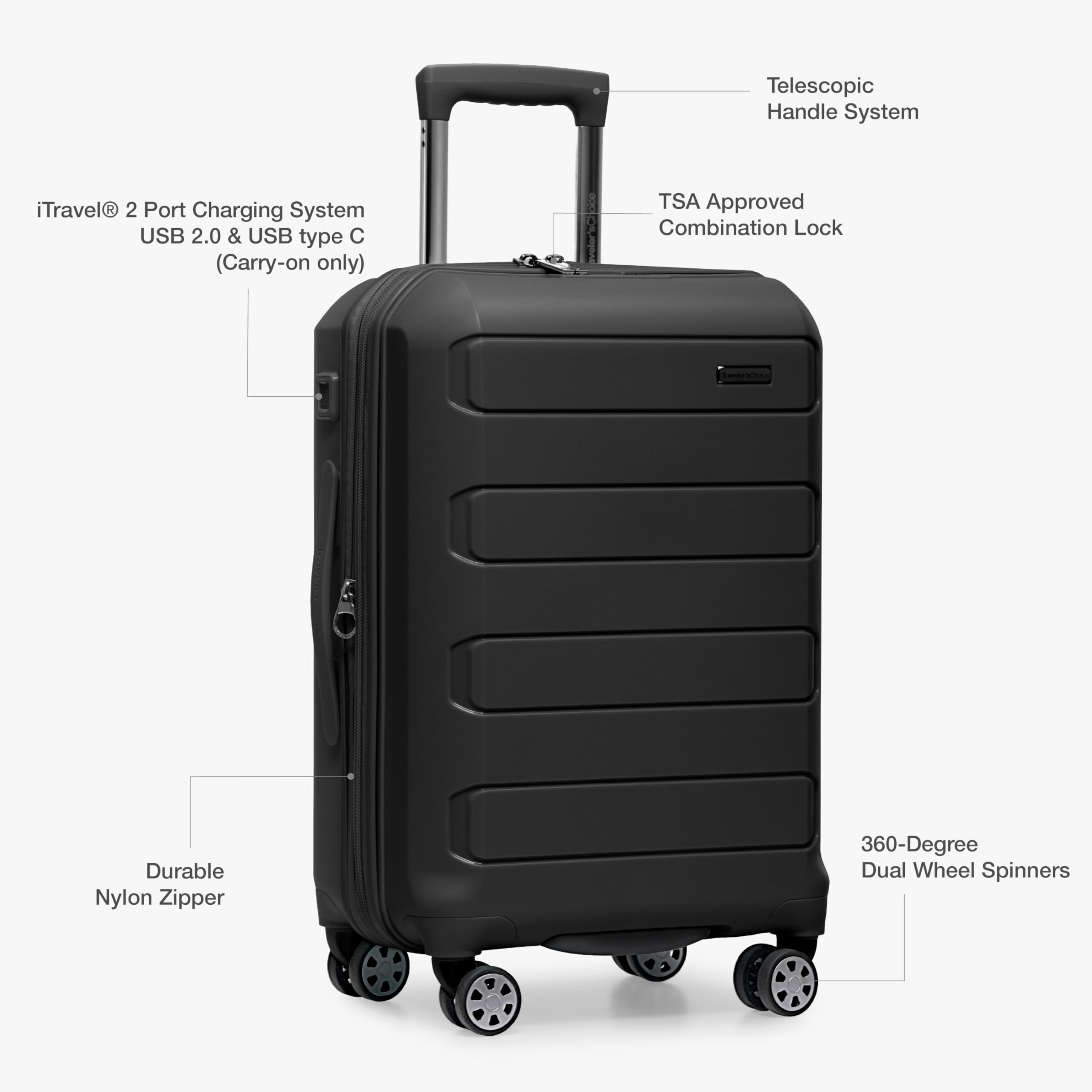 Traveler's Choice Pagosa Indestructible Hardshell Expandable Spinner Luggage, Black, 22-Inch Carry-on