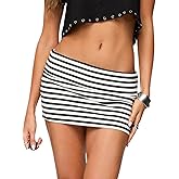 Sunloudy Womens Fold Over Mini Skirt Elastic Low Waist Bodycon Sweat Short Skirt Striped Stretchy Pencil Micro Skirts
